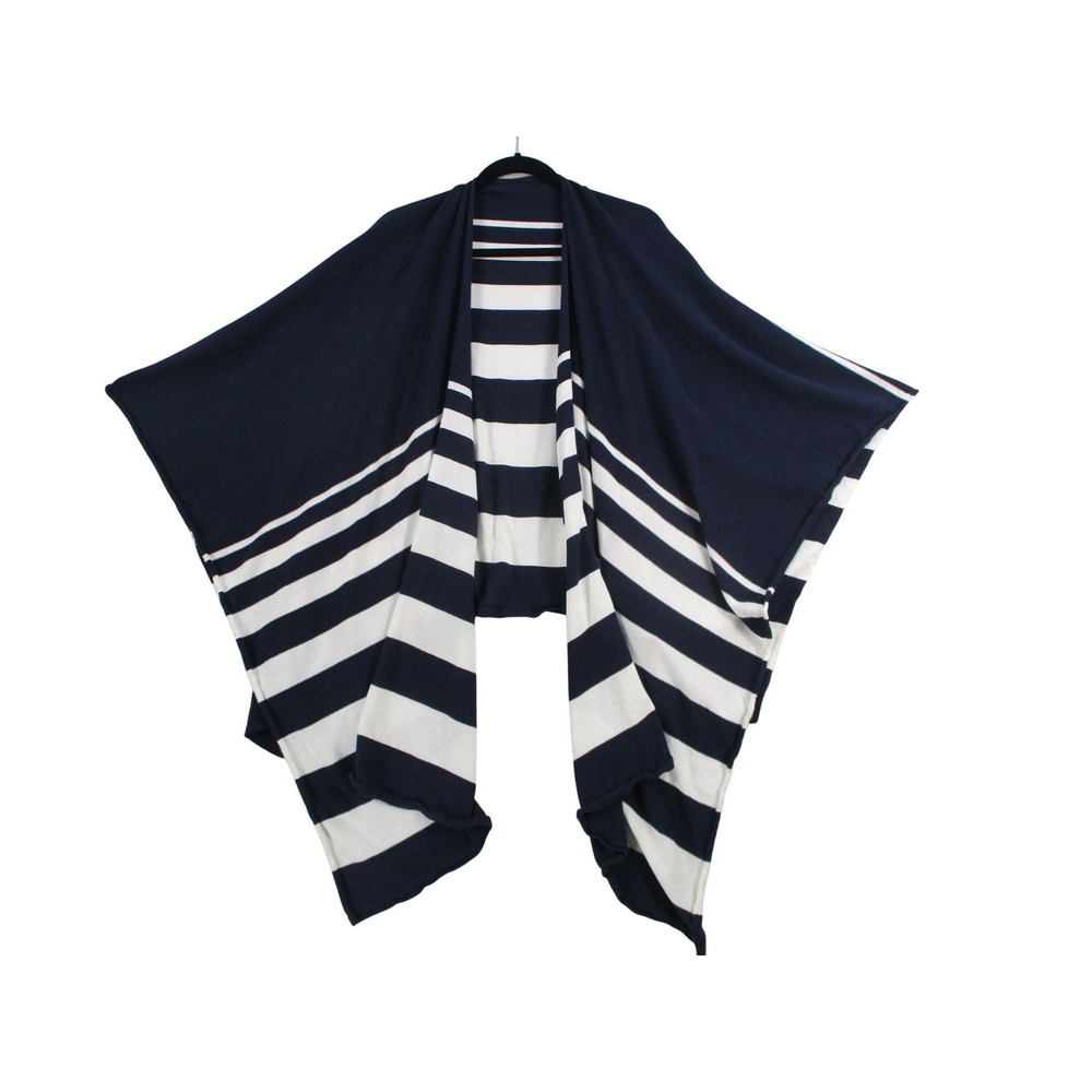 Talbots Womens Navy Blue‎ White Striped Open Front Wrap Cardigan One Size